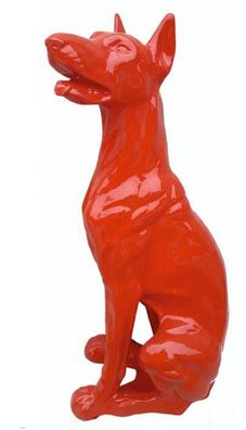 Hund Dobermann sitzend rot lebensgroß 80cm fér draußen aus Polyresin