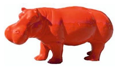 Nilpferd rot klein verkleinert 32cm fér draußen aus Polyresin