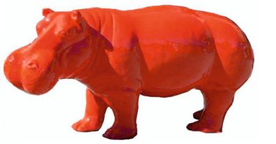 Nilpferd rot verkleinert 45cm fér draußen aus Polyresin
