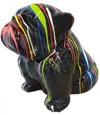 Hund Bulldogge sitzend schwarz mit Farbverlauf lebensgroß 80cm fér draußen aus Polyre