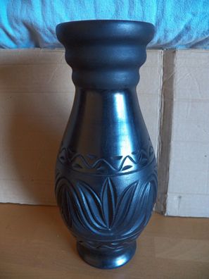Vase Tischvase schwarz ca. 28 cm hoch mit Relief