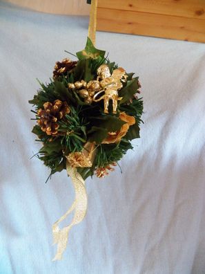 Künstliche WeihnachtsKugel gold Rosen, Engel, Tannenzweige, Päckchen