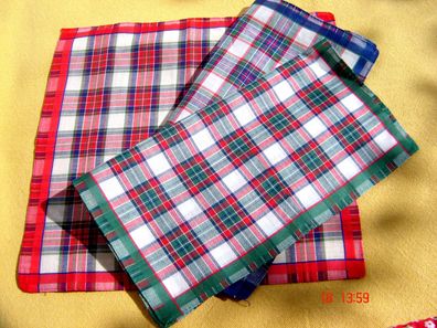 Set 3x Taschentuch Baumwolle Karo rot, blau und grün Trachtentaschentuch