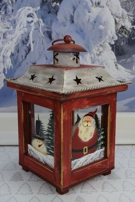 Weihnachtslaterne Adventslaterne Windlicht 16 * 16 * 24 cm Schneemann Vintage Rot
