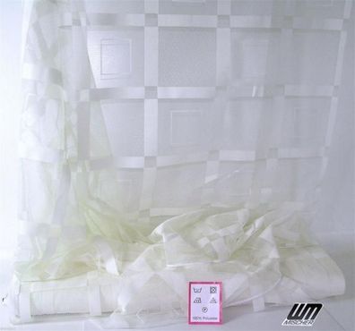 1 m. Karo weiß Gardinenstoff H. 145 cm Langstore Dekostoff Vorhang mit Bleiband