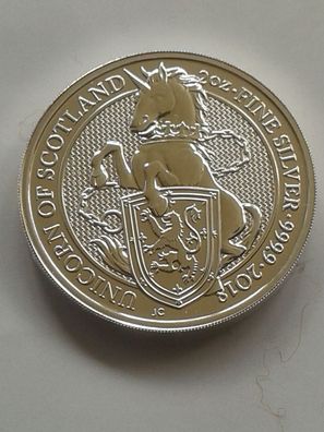 5£ Pfund 2018 Großbritannien The Queens Beasts Unicorn Einhorn 2 Unzen Silber 9999er