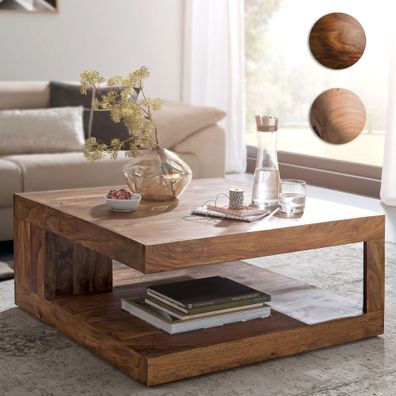 Massiver Couchtisch PATAN 90 x 90 cm Wohnzimmertisch Holz Tisch Massiv Ablage