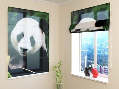 Raffrollo mit Kettenzug "Panda" Fotorollo, Faltrollo, Raffgardine mit 3D Druckmotiv