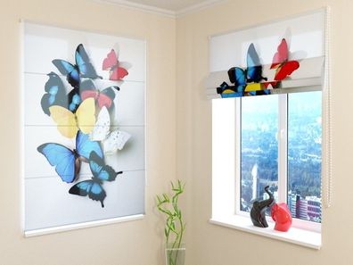 Raffrollo mit Kettenzug "Bunte Schmetterlinge" Fotorollo, Faltrollo mit 3D Fotodruck