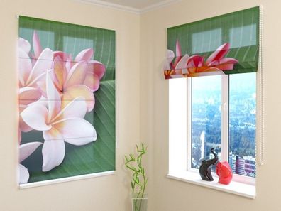 Raffrollo mit Kettenzug "Tropische Blumen 4" Fotorollo, Faltrollo mit 3D Fotodruck