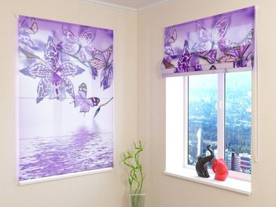 Raffrollo mit Kettenzug "Violett Orchidee" Fotorollo, Faltrollo mit 3D Druckmotiv