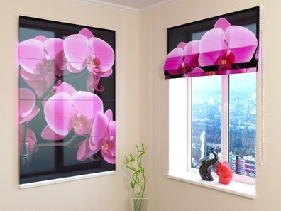 Raffrollo mit Kettenzug "Orchideenzweig" Fotorollo, Faltrollo mit 3D Druckmotiv
