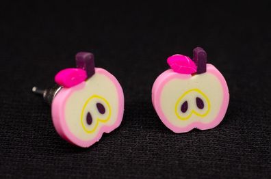Apfel Ohrstecker Miniblings Stecker Ohrringe Frucht Früchte Apple Obst rosa weiß