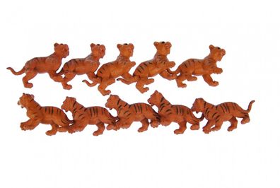 10x Tigerbaby Aufstellfigur Miniblings Gummitier Tiger Tierfigur Zoo Orange