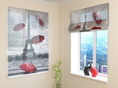 Raffrollo mit Kettenzug "Rote Regenschirme in Paris" Fotorollo, Faltrollo mit Motiv