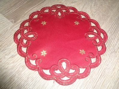 edles Deckchen mit Stickerei 18 cm Weihnachten-rot