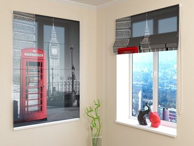 Raffrollo mit Kettenzug "Londoner Telefonzellen" Fotorollo, Faltrollo mit Druckmotiv