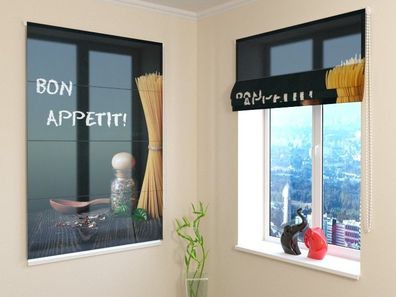 Raffrollo mit Kettenzug "Bon Appetit" Fotorollo, Faltrollo, Raffgardine mit Fotodruck