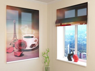 Raffrollo mit Kettenzug "Französischer Kaffee" Fotorollo, Faltrollo mit 3D Druckmotiv