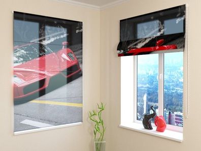 Raffrollo mit Kettenzug "Roter Sportwagen" Fotorollo, Faltrollo mit 3D Druckmotiv