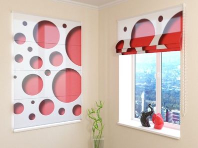 Raffrollo mit Kettenzug "Rote Kreise" Fotorollo, Faltrollo mit 3D Druckmotiv