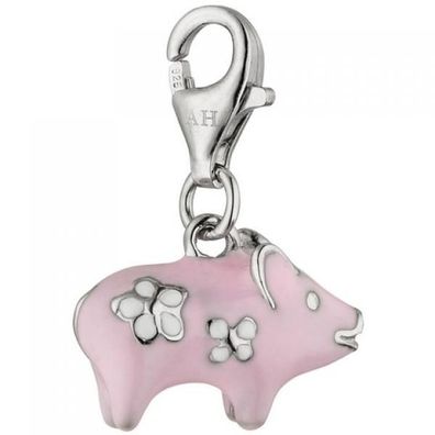 Einhänger Charm Schweinchen 925 Sterling Silber rosa lackiert