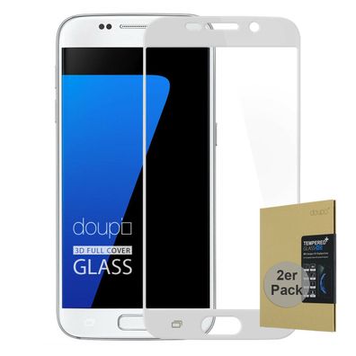 2x 9H Hartglas Samsung Galaxy S7 HD Panzer Display Schutz Folie FullCover Weiß