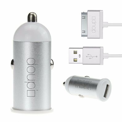 2in1 Ladeset USB Auto Lade Gerät Adapter 30pin Kabel iPhone 4 4S iPod Weiß