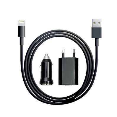 3in1 Auto Adpater USB Micro Daten Lade Kabel 1m Netzteil Smartphone Navi Schwarz