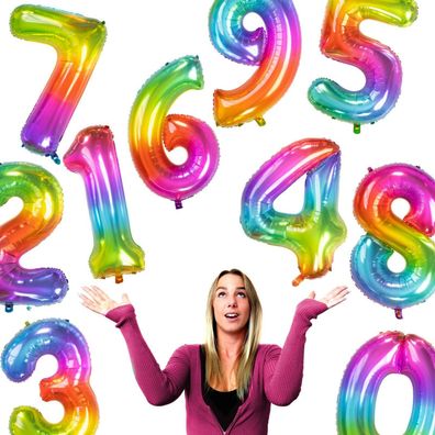 XXL Regenbogen Folienballons - Zahlen 86cm Geburtstag Party Folienballon Zahl