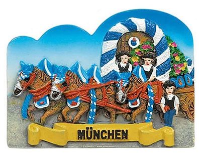 Oktoberfest München Pferdegespann Souvenir Poly Magnet Germany Neu