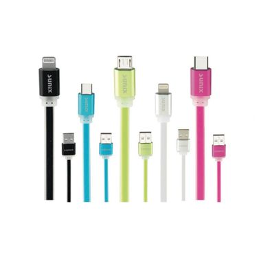 Sunix 1,2m Softtouch USB Typ C / iOS Lightning / Micro-USB Ladekabel Datenkabel ...