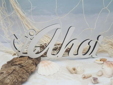 Schriftzug Ahoi - weiß - Deko Dekoration maritim Meer Anker Nordsee Küste