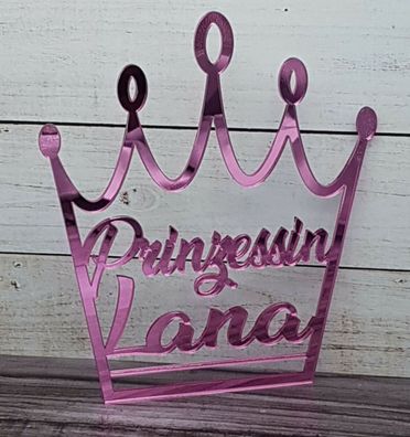 Krone mit Schriftzug Prinzessin + Wunschname pink Mädchen Princess Geschenk Deko