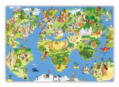 XXL Poster 100 x 70 cm Wimmelbildposter Kinderposter schöne Weltkarte Landkarte