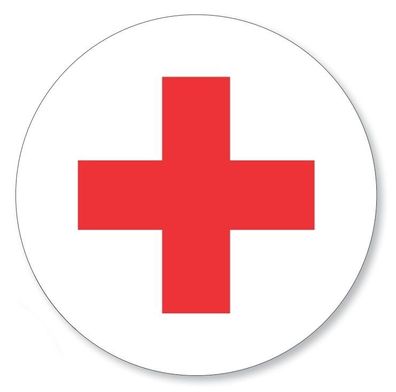6 X Aufkleber rotes Kreuz rund Ø 95 mm, Folienaufkleber Rotkreuz rot weiß