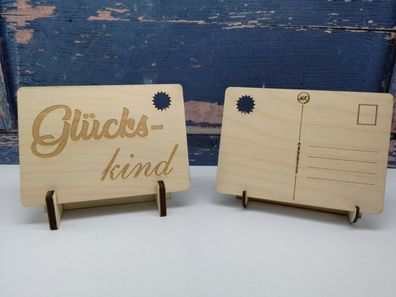 Holzpostkarte - Glückskind - Holz Postkarte Grußkarte Post Karte