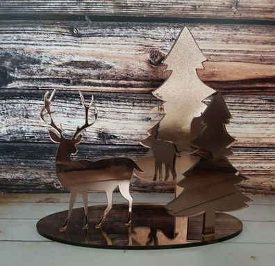 Hirsch mit Tannen - Spiegelacryl bronze Deko Winterzeit Winter Wald Weihnachten