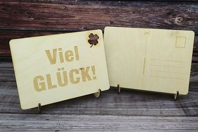 Holzpostkarte - Viel Glück - Holz Postkarte Grußkarte Post Karte