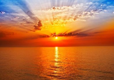 XXL Poster 100 x 70cm himmlischer Sonnenuntergang am Meer, Sonnenstrahlen Wolken