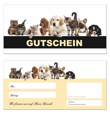 200 x Geschenkgutscheine (Tiere-663) Hunde Katzen Gutscheine Gutscheinkarten