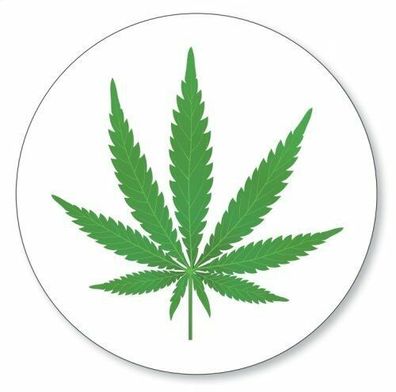 6 X Aufkleber Hanf Cannabis rund Ø 95 mm, Folienaufkleber Hanfblatt grün weiß