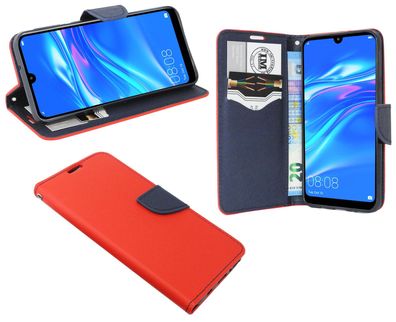 Huawei Y6 2019 Tasche Rot-Blau Handyhülle Schutzhülle Flip Case Cover Etui Hülle