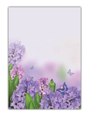 Motiv-Briefpapier Blumen Hyazinthen Schmetterlinge (MPA-5210, DIN A4, 100 Blatt)