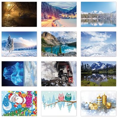 12 Stück Postkarten-Set, verschiedene Motive, Ansichtskarten DIN A6 (PKT-006)
