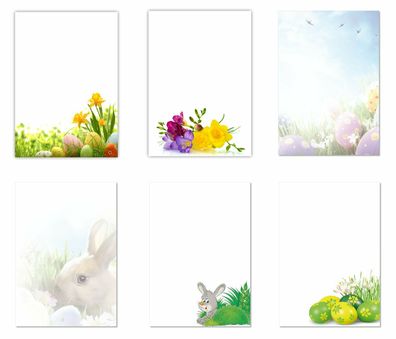 6x5 Blatt Motivpapier Briefpapier Mix DIN A4 Hase Blumen Ostereier (Ostern-5226)