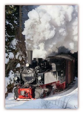 XXL Poster 100 x 70cm Mallet Dampflok fährt in tiefverschneiter Winterlandschaft