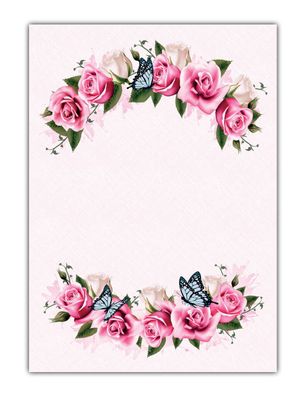 Motiv-Briefpapier Blumen pink rosa Rosen Schmetterlinge (MPA-5212 A4 25 Blatt)