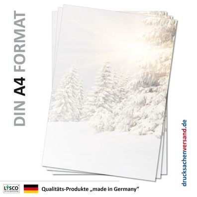 Motivpapier Briefpapier (Winter5059 A4 100 Blatt) Landschaft Schnee Sonne Tannen