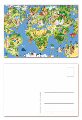12 Stück Postkarten, Wimmelbild schöne Weltkarte, Ansichtskarten (PKT-145)